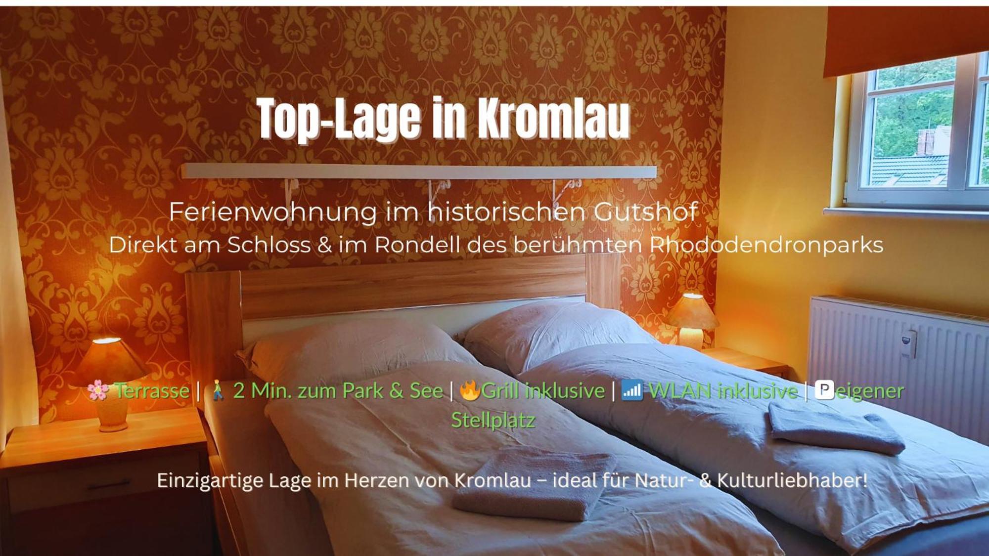 Ferienwohnung Im Gutshof Direkt Gegenueber Dem Schloss, Rhododendronpark Mit Terrasse Und Wlan Kromlau Esterno foto